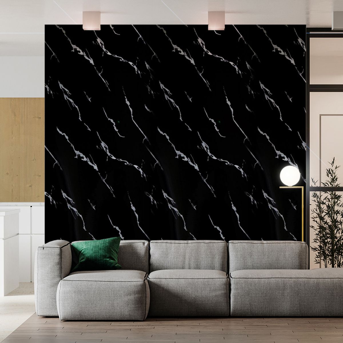 DOER - Plancha PVC estilo mármol, Black Curve para pared 122 x 244cm PVC006