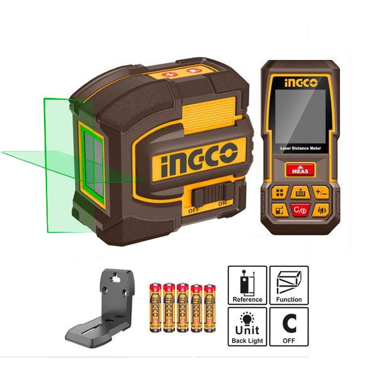 INGCO - Set Nivel Laser 0-35M+Medidor De Distancia 0,05-70M 2 Piezas
