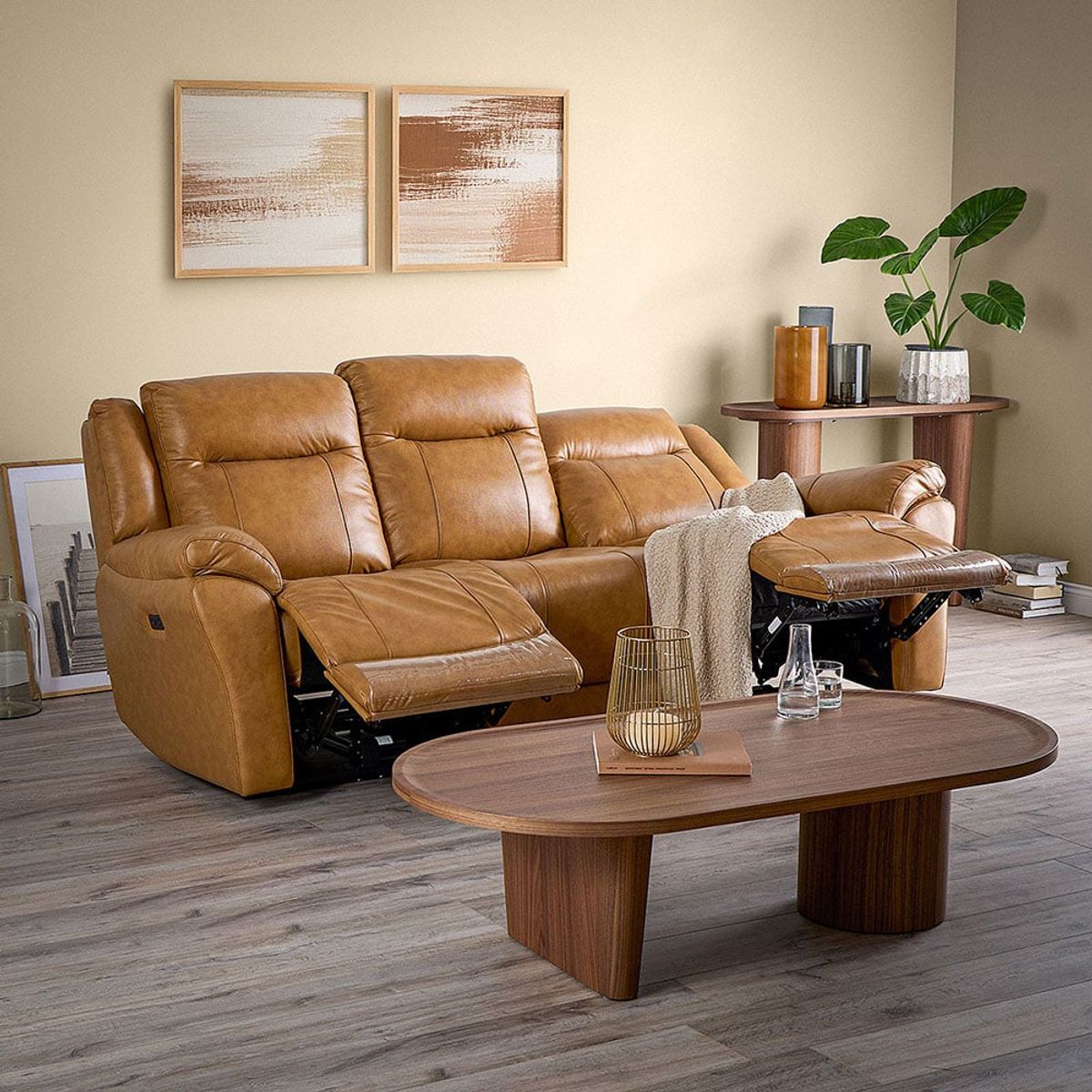 ROSEN - Sofá Reclinable Rimini 3 Cuerpos Eléctrico Cuero Whiskey