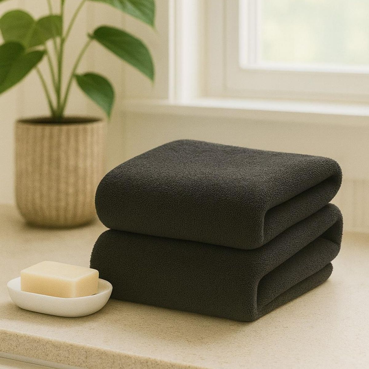 COSAS CASA - Pack 2 Toallas Negras Microfibra 070x130