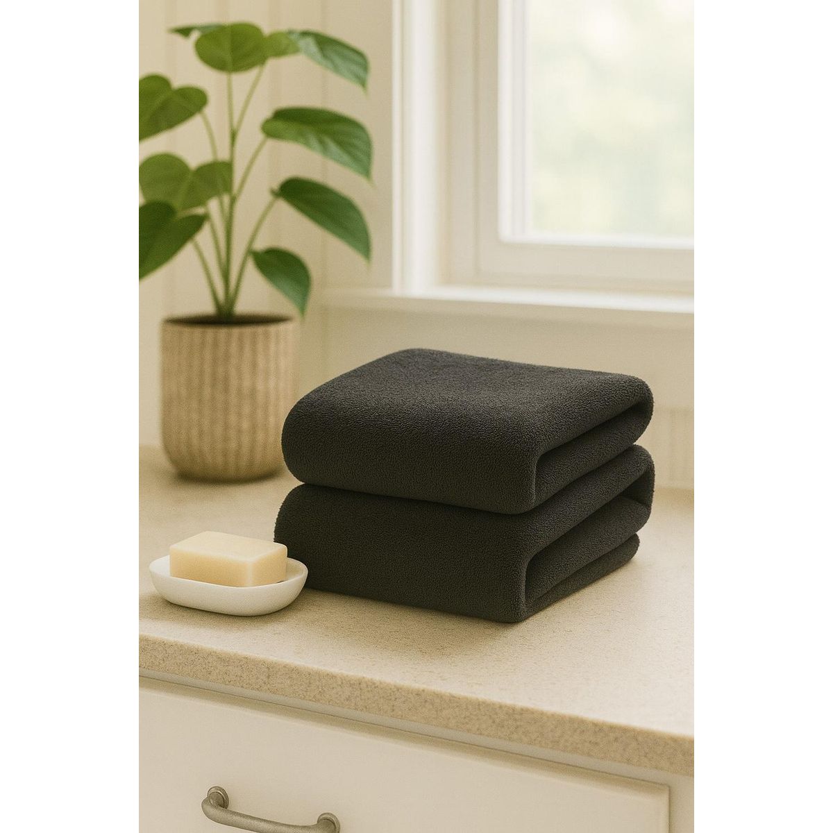 COSAS CASA - Pack 2 Toallas Negras Microfibra 070x130