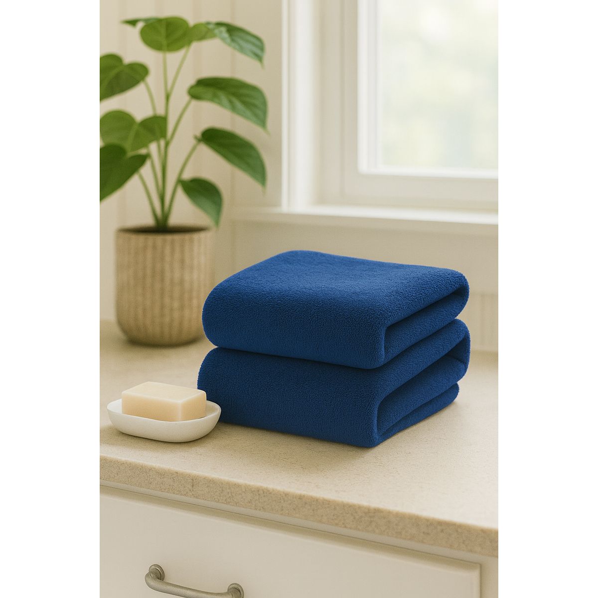 COSAS CASA - Pack 2 Toallas Azul Microfibra 070x130