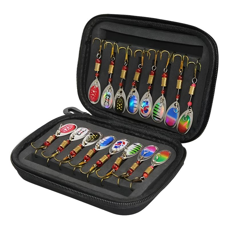 OEM - Kit 16 Señuelos Metálicos Pesca Deportiva Con Estuche Oxford