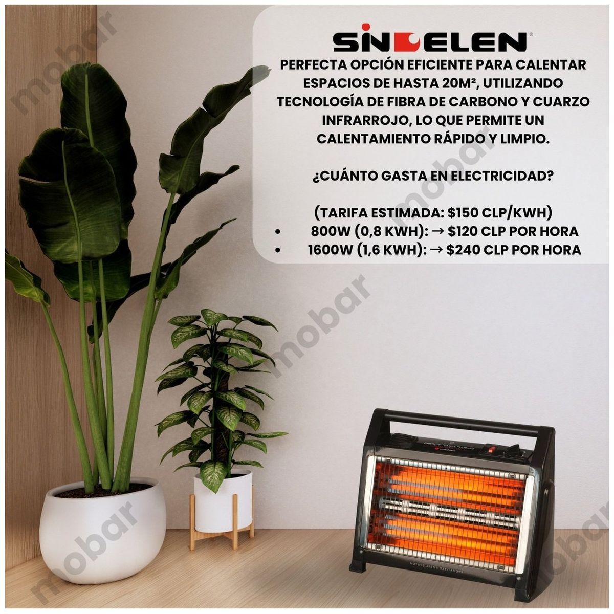 SINDELEN - Calefactor Electrico Estufa Infrarroja Bajo Consumo Sindelen Eeh-1300
