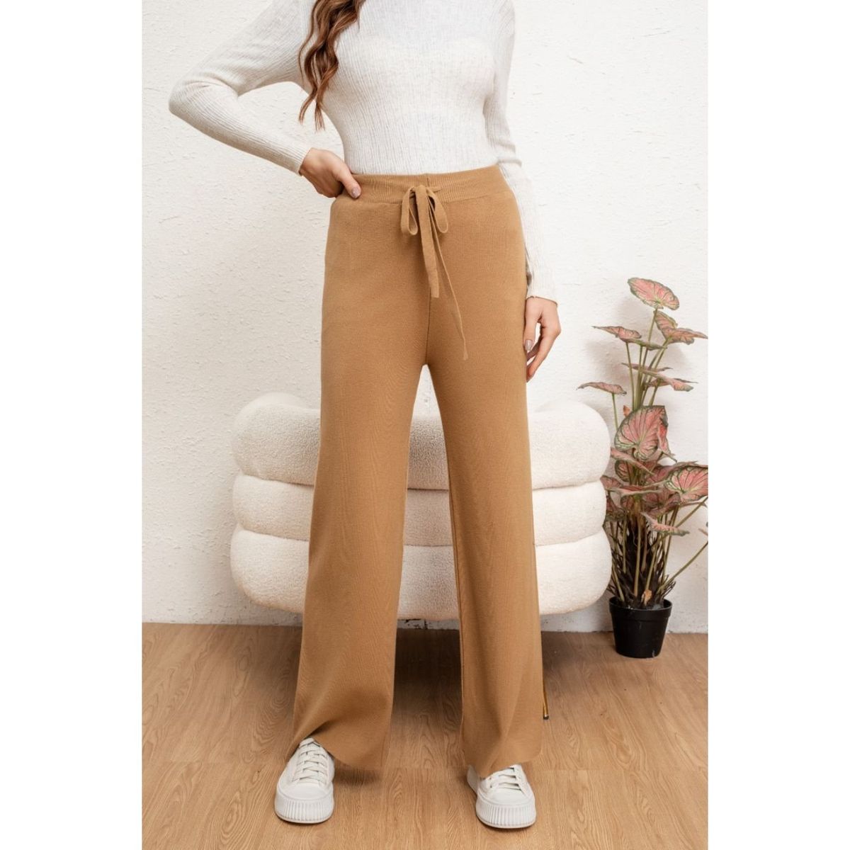 LIKE SHOP - Pantalon Mujer Recto Lanilla Tiro Alto Full Elasticado 5053