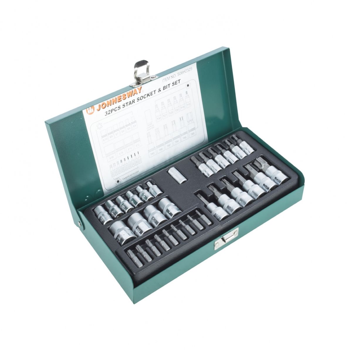 JONNESWAY - JUEGO DE DADOS Y PUNTAS TORX 32 PIEZAS S06H232S