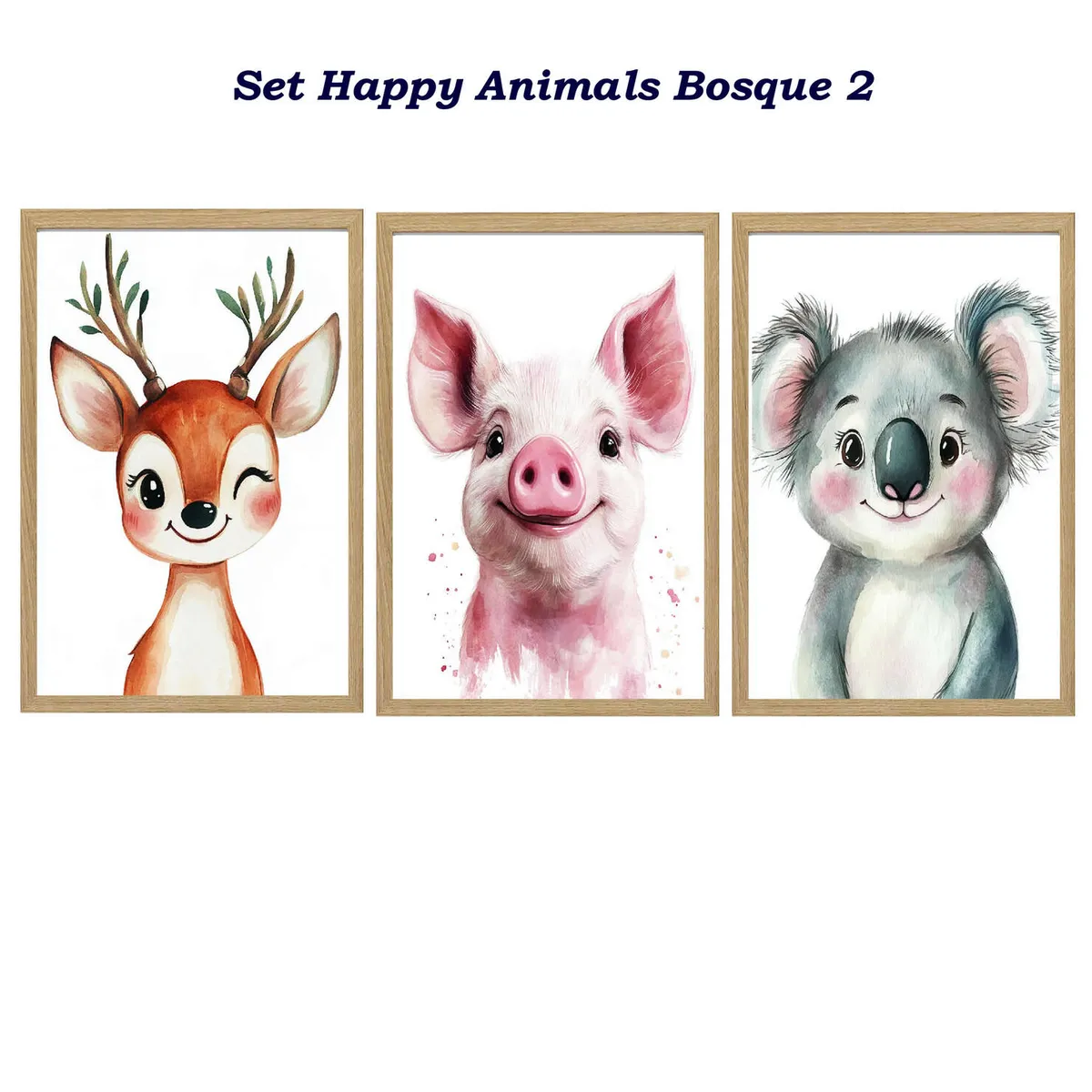 DECORACION CREATIVA - Set 3 Cuadros Infantil Niños Happy Animals Bosque 2