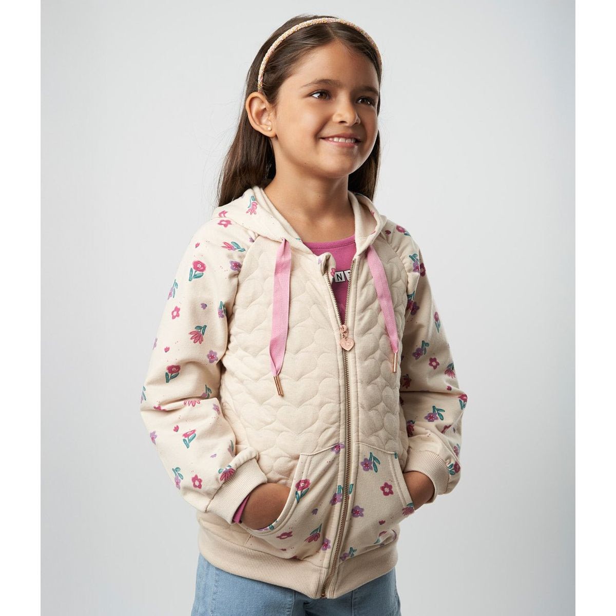 4KIDS - Polerón niña con flores beige 4 Kids