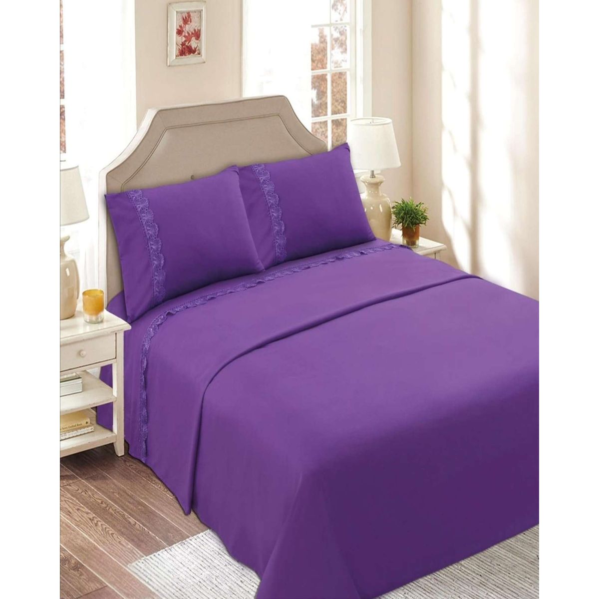 GENERICO - JUEGO DE SABANAS KING MORADO 144 HILOS