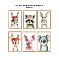 DECORACION CREATIVA - Set 6 Cuadros Infantil Niños Happy Animals Bosque