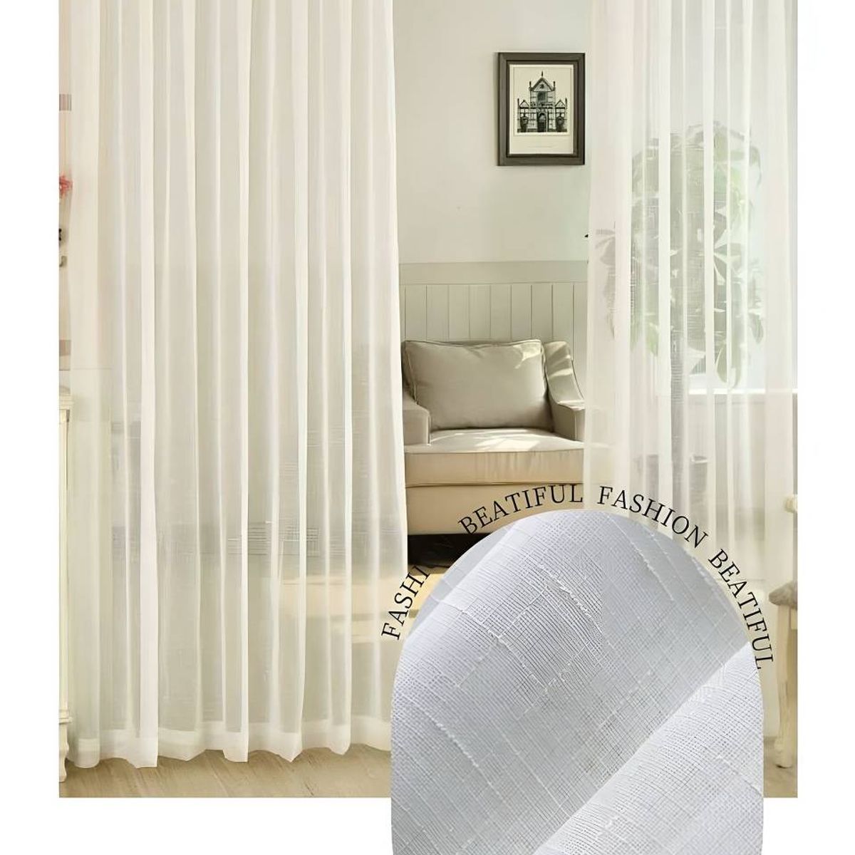 GENERICO - 2 panel de Cortina visillo transparente con textura 140x230cm S03