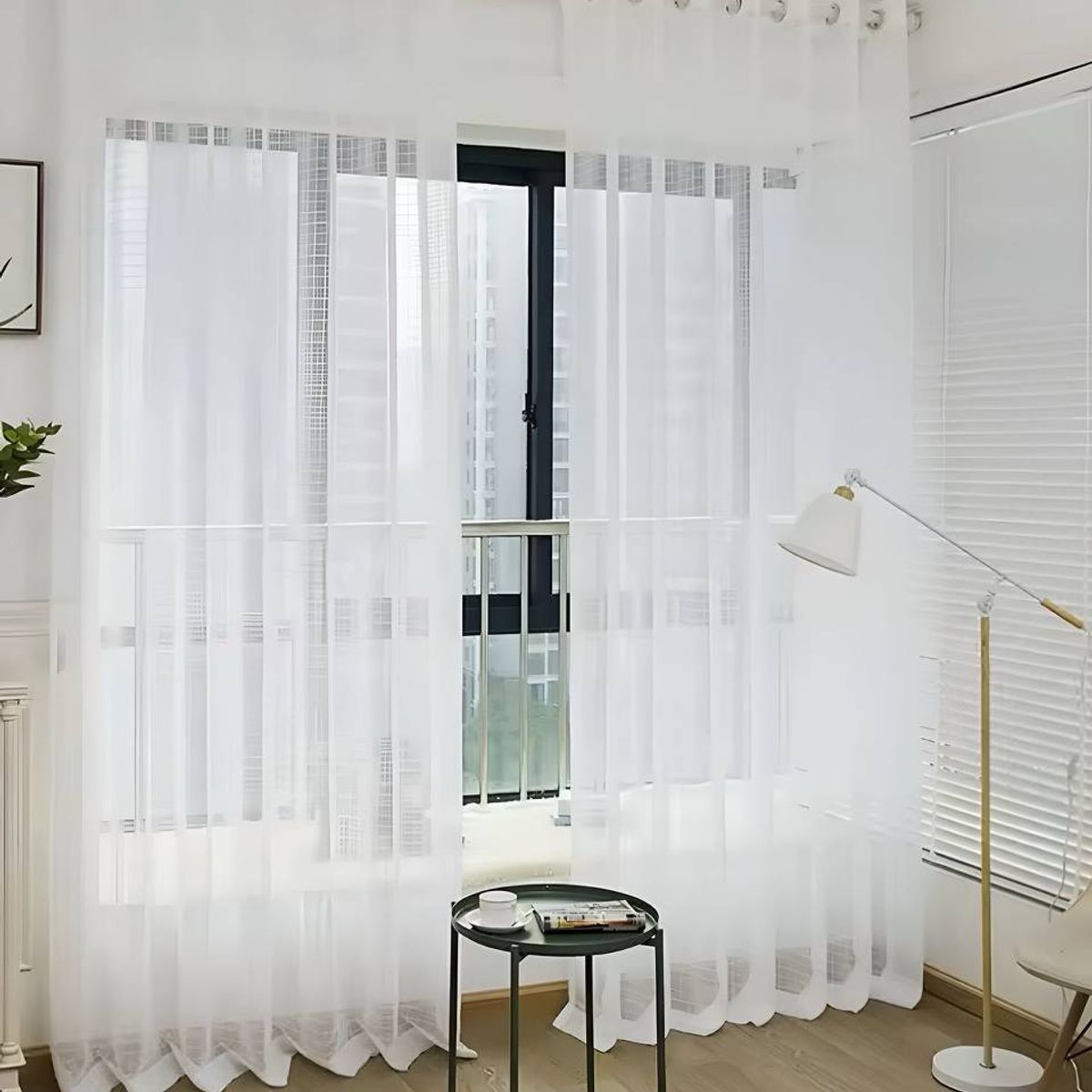 GENERICO - 2 panel de Cortina visillo transparente con textura 140x230cm S04