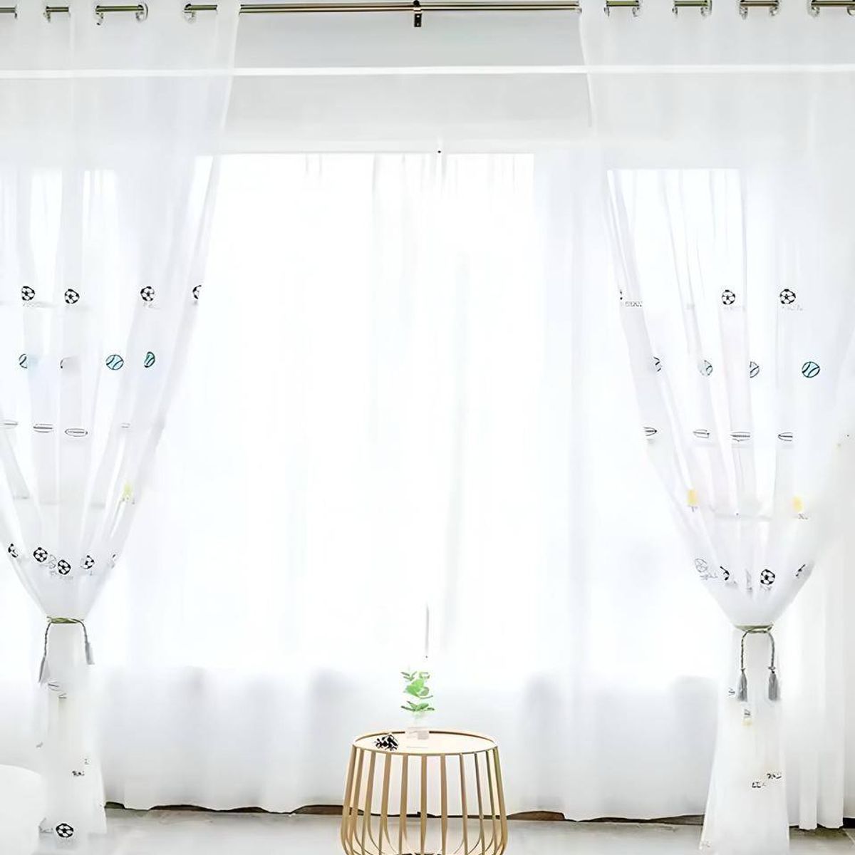 GENERICO - 2 panel de Cortina visillo transparente con textura infantil 140x230cm