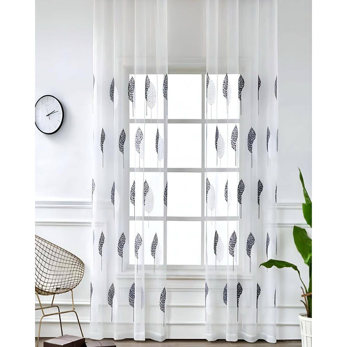 GENERICO - 2 panel de Cortina visillo transparente con textura 140x230cm TF08