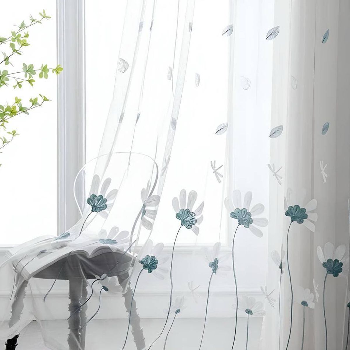 GENERICO - 2 panel de Cortina visillo transparente con textura 140x230cm TF11