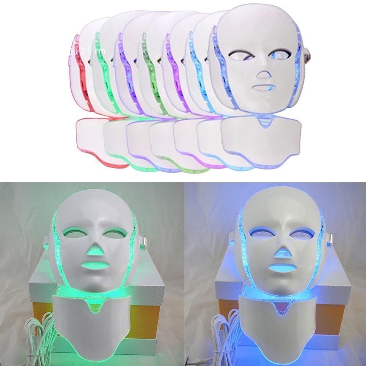 MOVI - Máscara LED Facial con Cuello Antimanchas Reparadora Reduce Arrugas.-