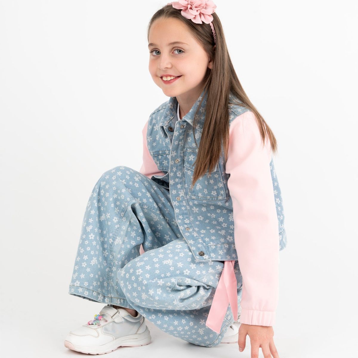 4KIDS - Chaqueta niña floreada celeste 4 Kids