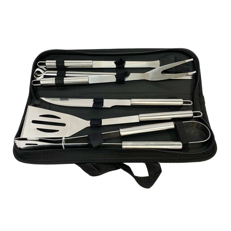 GENERICO - Set - Pack Parrillero de 9 piezas Acero Inoxidable