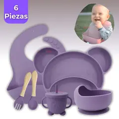 UTILISIMO - Set De Alimentación Bebé Silicona 6 Piezas Libre BPA Lila