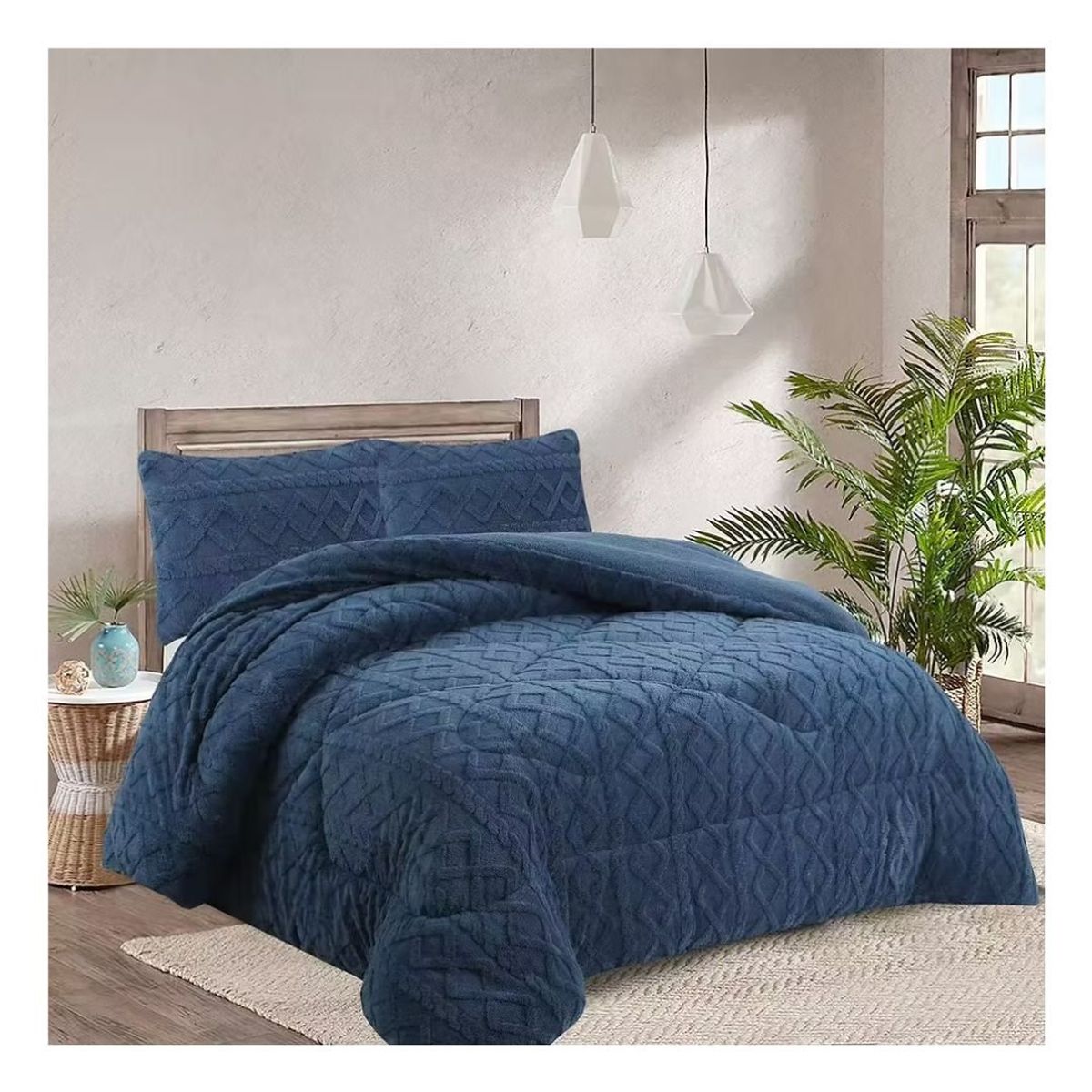 GENERICO - Cobertor Chiporro Texturizado Trenzado 15 Plazas - Azul Petróleo 01