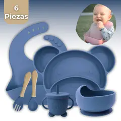 UTILISIMO - Set De Alimentación Bebé Silicona 6 Piezas Libre BPA Azul