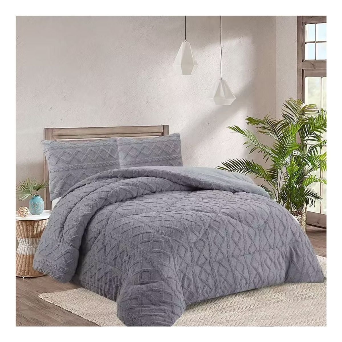 GENERICO - Cobertor Chiporro Texturizado Trenzado 1.5 Plazas - Gris 03