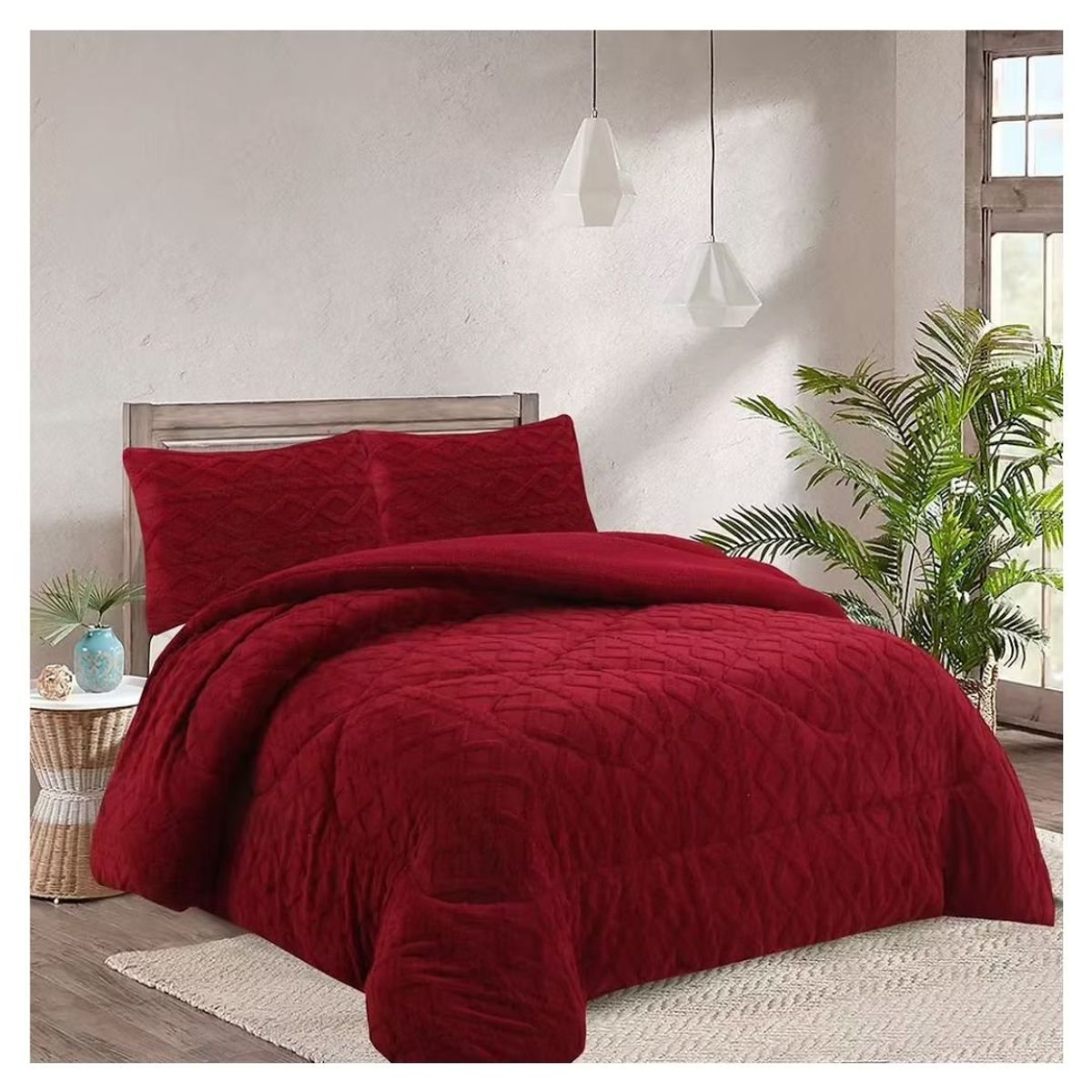 GENERICO - Cobertor Chiporro Texturizado Trenzado 1.5 Plazas - Burdeo 04