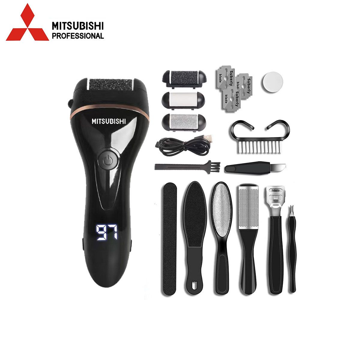 PUREPOWER - MITSUBISHI Eliminador de callos recargable Con kit de pedicura Para piel muerta