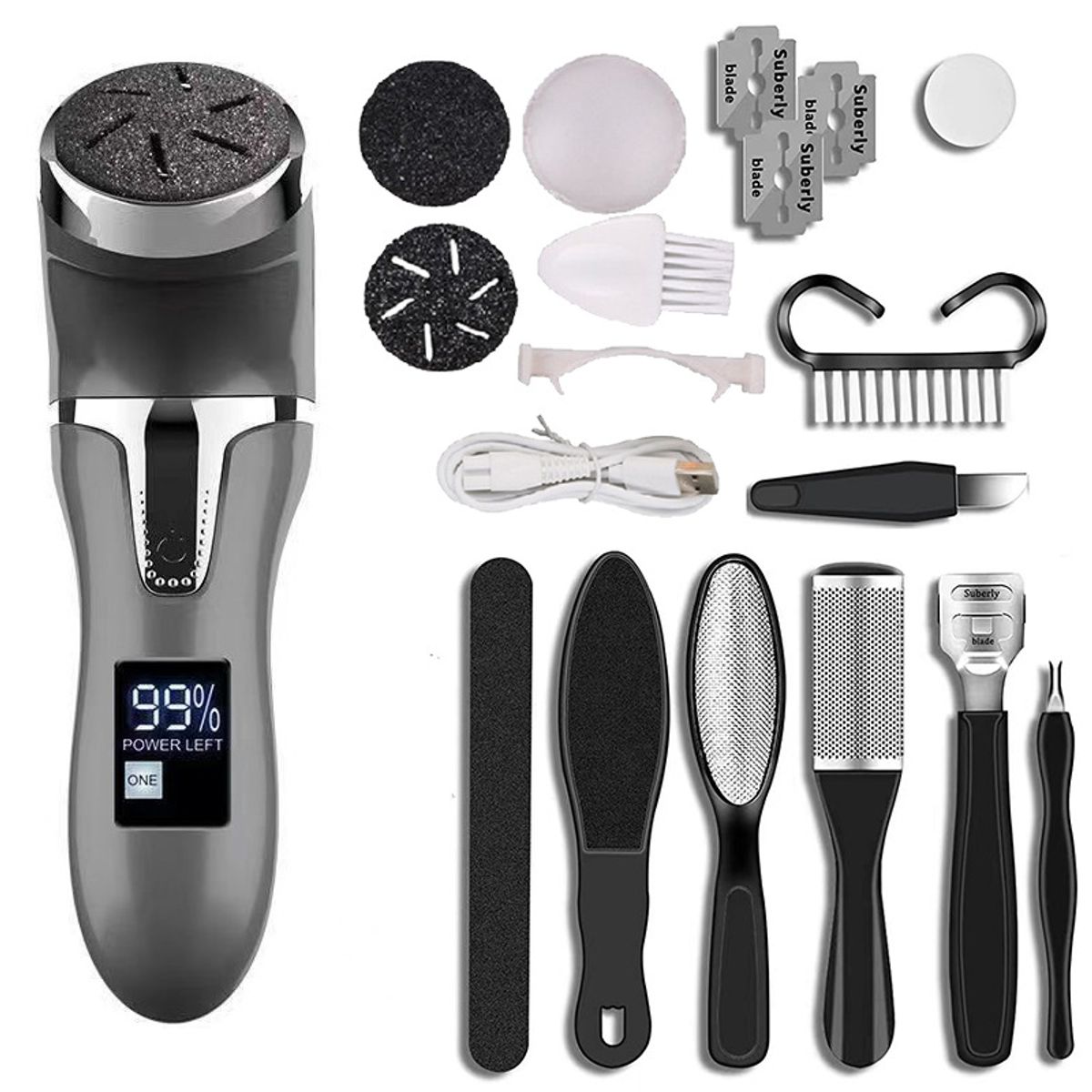 PUREPOWER - Eliminador de callos recargable Con kit de pedicura Para piel muerta