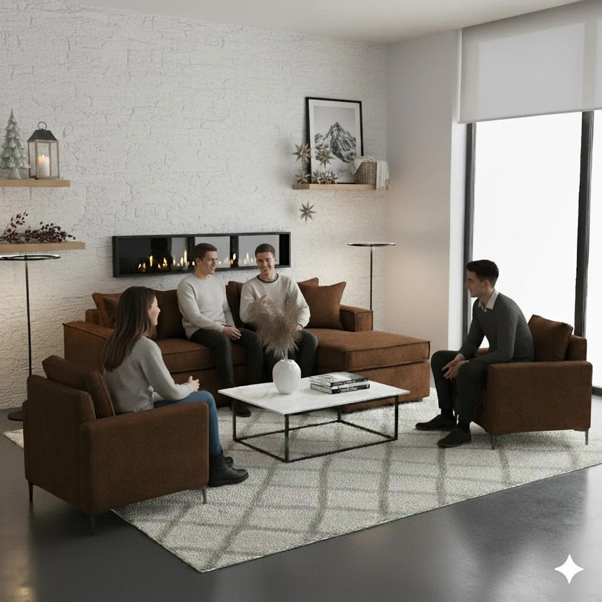 SITIAL HOME - Living 311 Lehmann Cafe Seccional + 2 Poltronas con Resortes f comfort