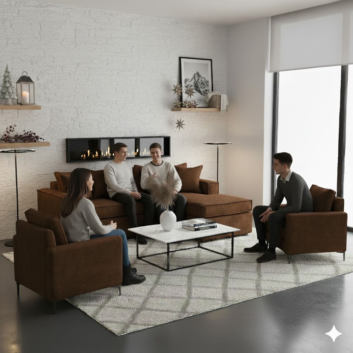 SITIAL HOME - Living 311 Lehmann Cafe Seccional + 2 Poltronas con Resortes f comfort