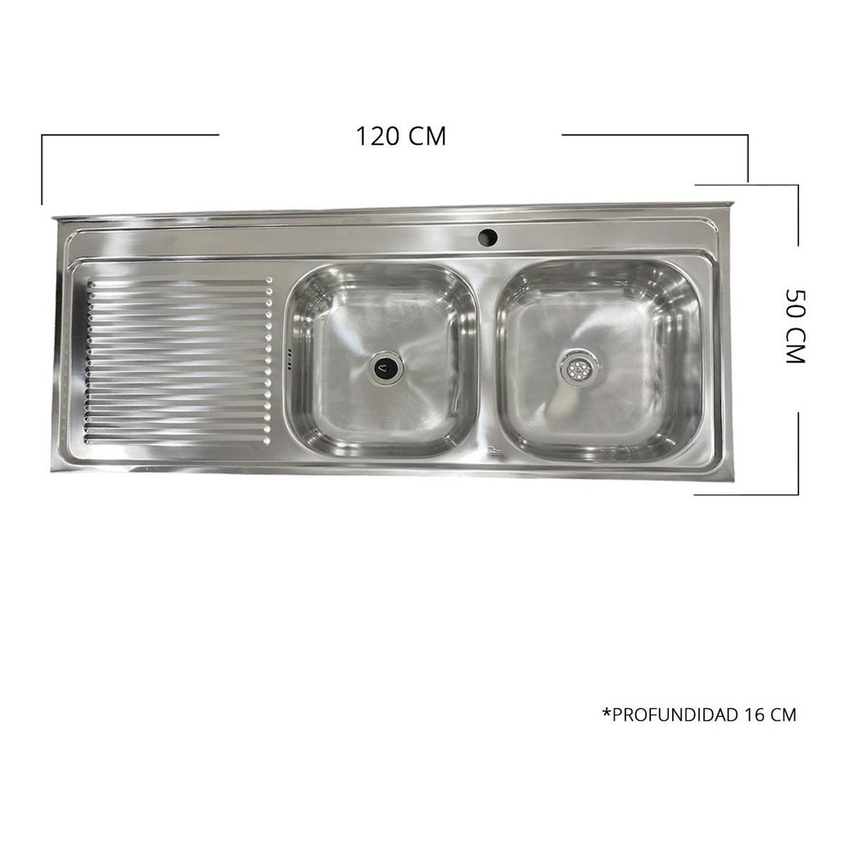 GENERICO - Lavaplatos Izquierdo Doble Sobreponer 120x50 cm