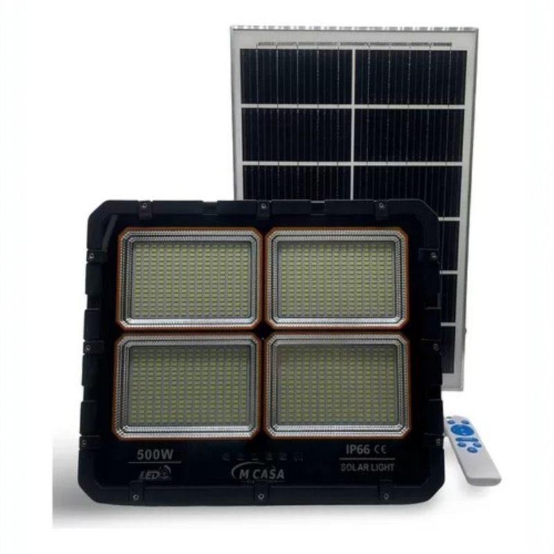 ANGELES DEL HOGAR - REFLECTOR SOLAR MCASA 500W LED LUZ BLANCA EXTERIOR CARCASA NEGRO