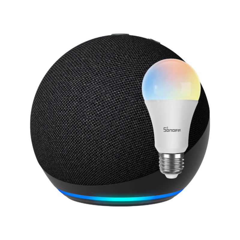 AMAZON - Pack Amazon Echo Dot 5 (2022) Negro + Ampolleta Inteligente RGB