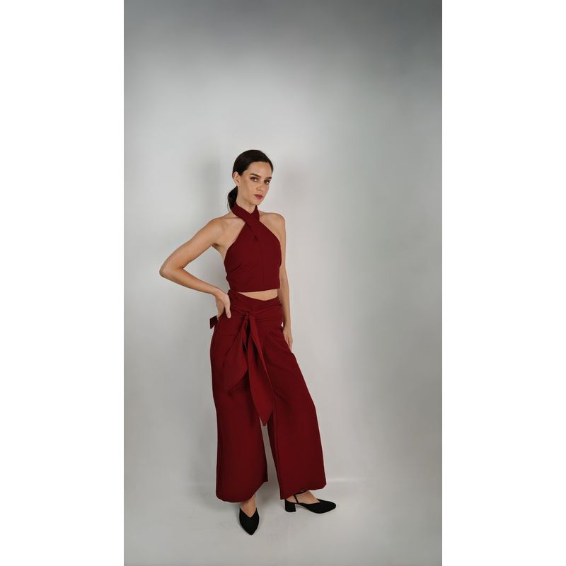 LA MURA - Pantalón Sara Cupro Burdeo