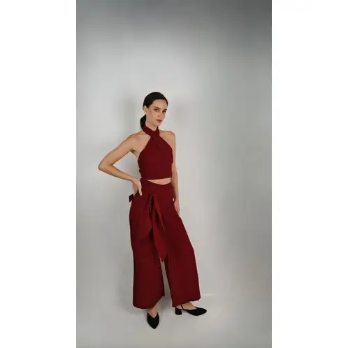 LA MURA - Pantalón Sara Cupro Burdeo