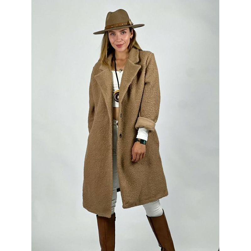 ENIGMATICA BOUTIQUE - Abrigo Corderito Italiano Dorso Estampado Beige.