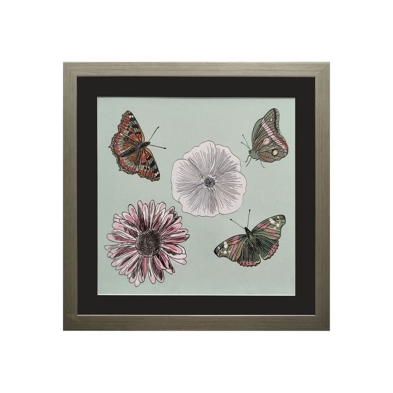 RONDA - Cuadro Lamina Mariposa Flores Pastel 50x50 cm