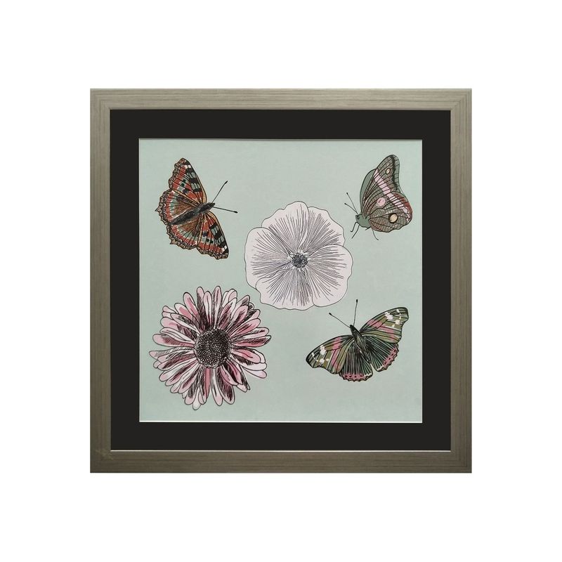 RONDA - Cuadro Lamina Mariposa Flores Pastel 50x50 cm