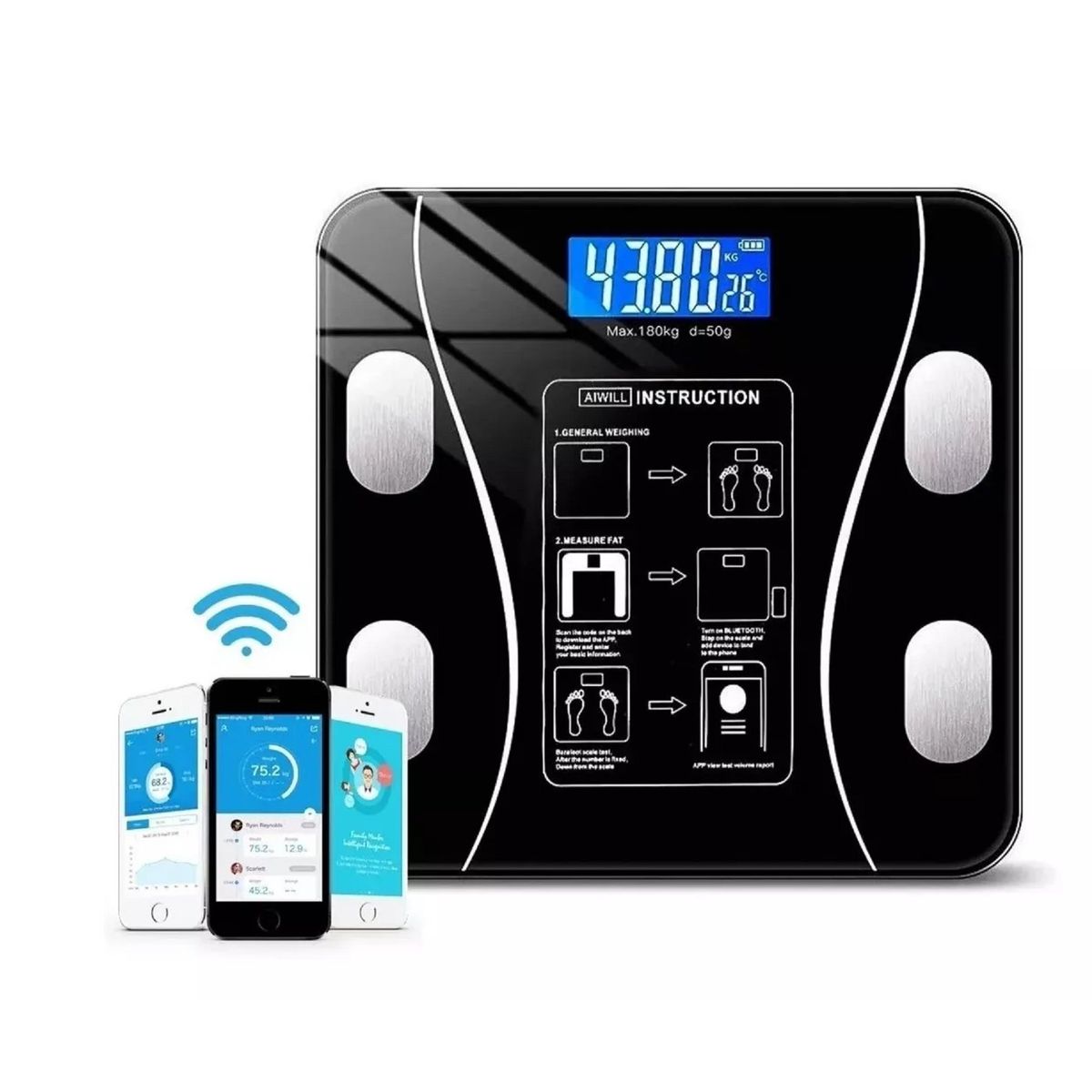 GENERICO - Balanza Pesa Baño 180kg Inteligente  Color Negro