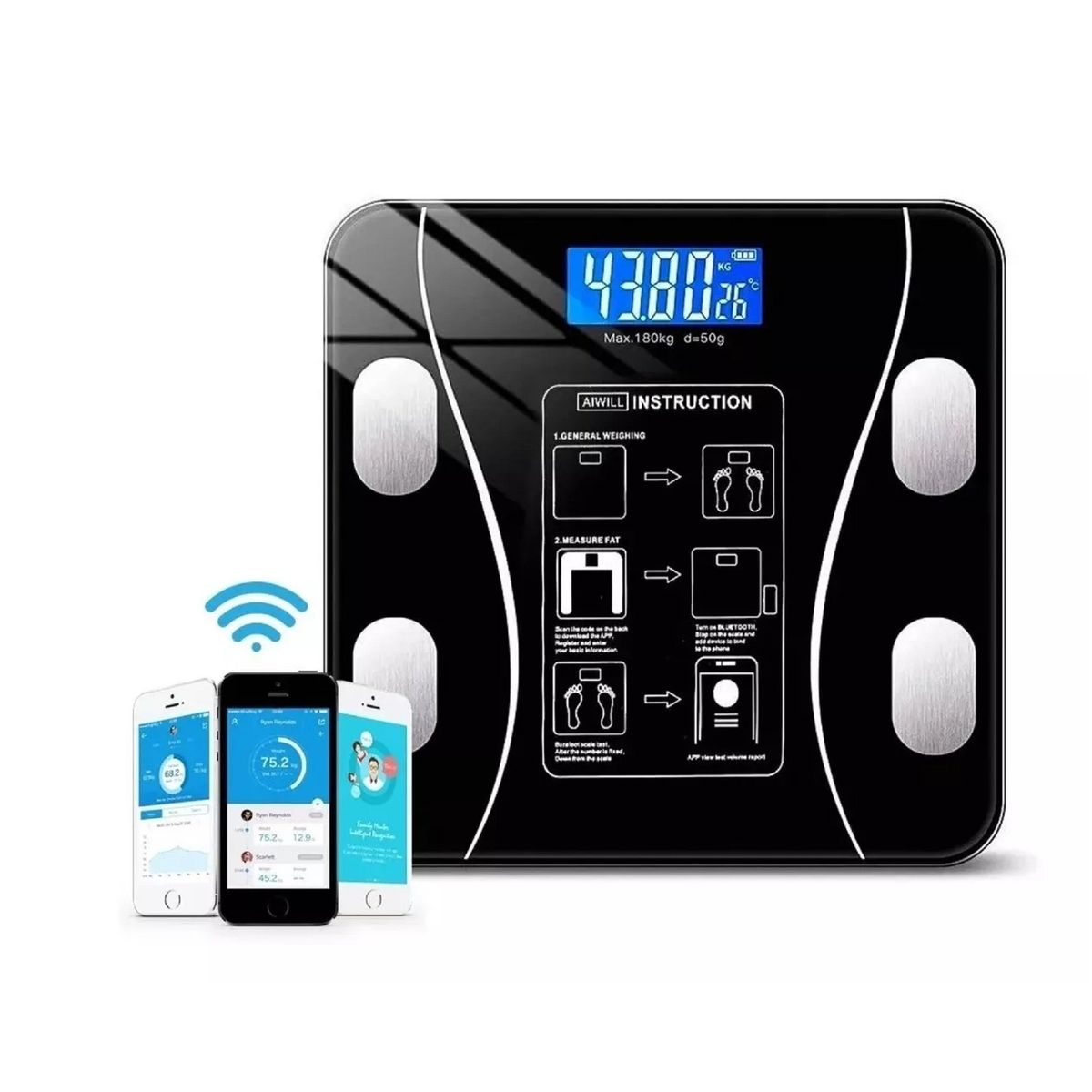 GENERICO - Balanza Pesa Baño 180kg Inteligente  Color Negro