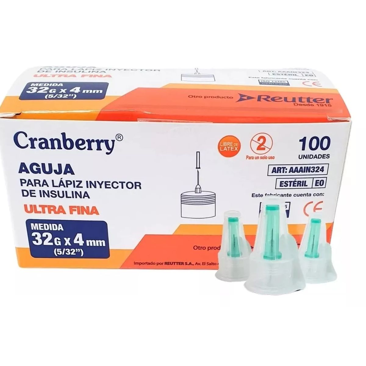 CRAMBERRY - Aguja Lapiz Insulina 32g X 4mm Ultra Fina Caja 100 Unidades