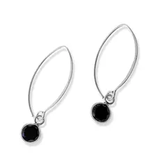 ANDREA COGGIOLA JOYAS - Aros Circón Redondo Negro Gancho Grande Plata Fina 925