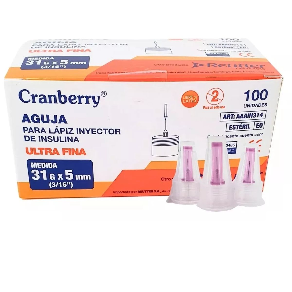 CRAMBERRY - Aguja Lapiz Insulina 31g X 5mm Ultra Fina Caja 100 Unidades