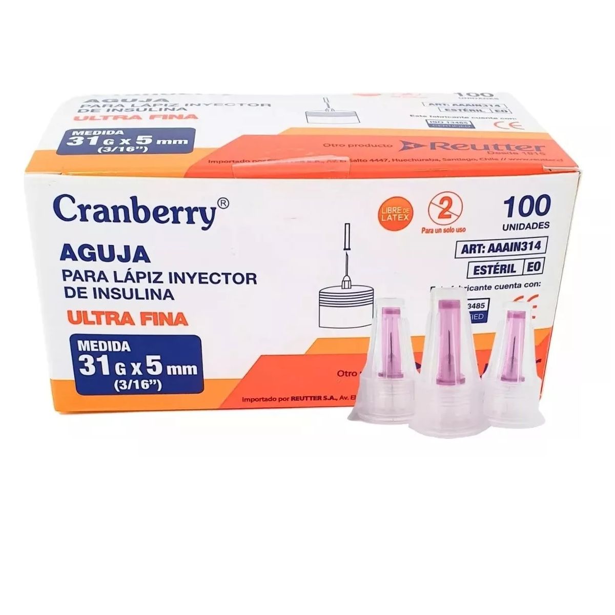 CRAMBERRY - Aguja Lapiz Insulina 31g X 5mm Ultra Fina Caja 100 Unidades