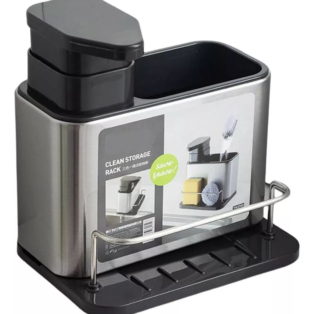 GENERICO - Dispensador De Lavalozas Jabón Y Porta Esponja Organizador Color Plateado