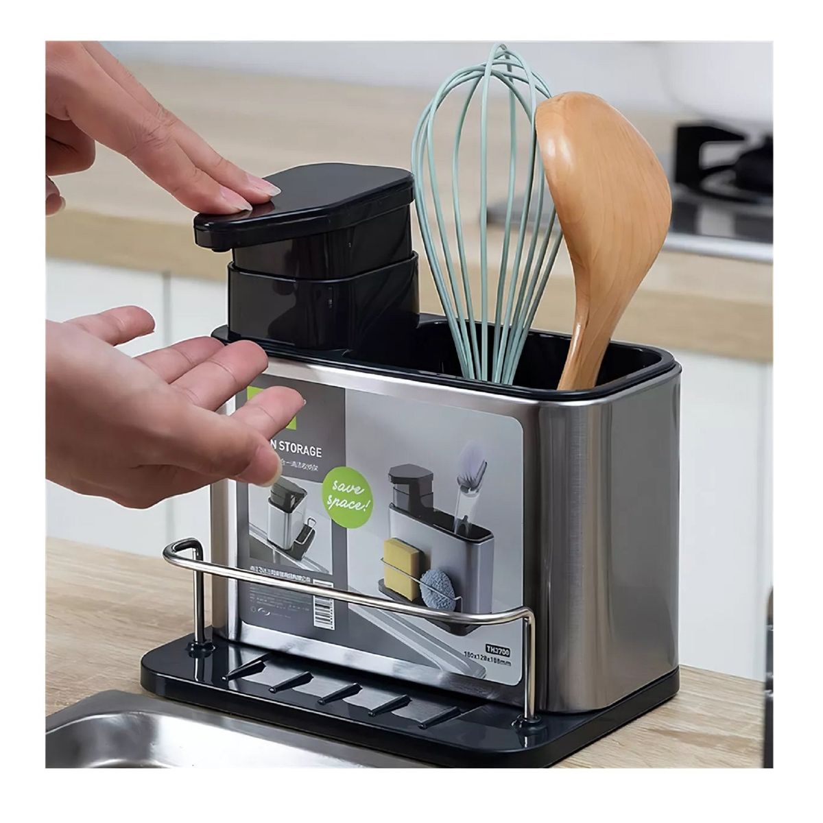 GENERICO - Dispensador De Lavalozas Jabón Y Porta Esponja Organizador Color Plateado