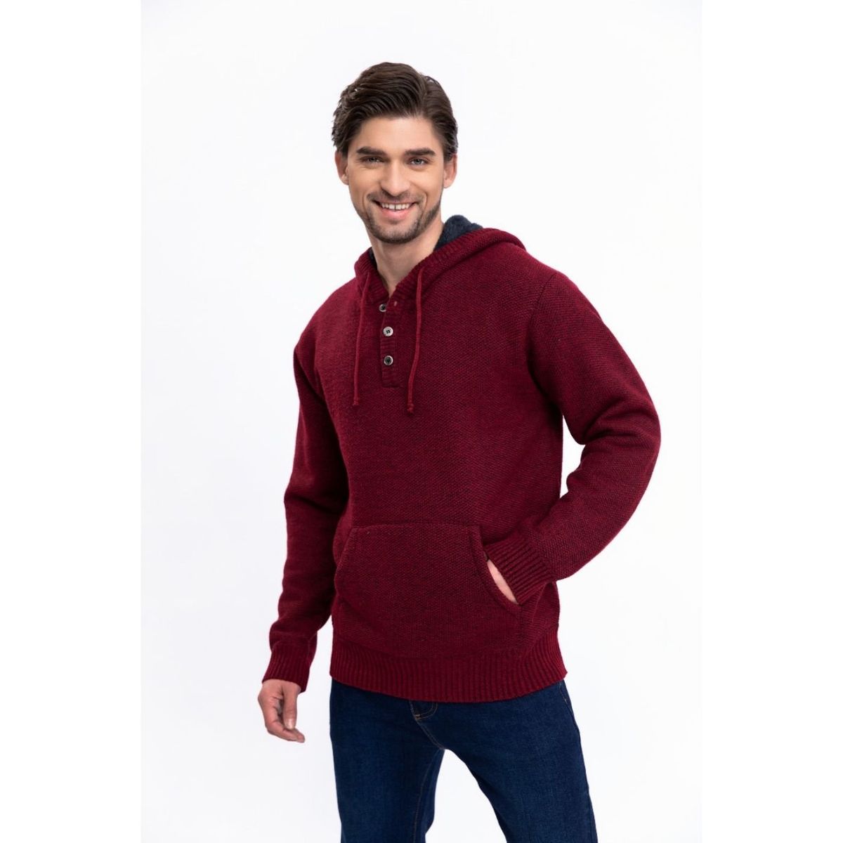 LIKE SHOP - Sweater Algodon Hombre Forro Piel Botones Gorro 7172