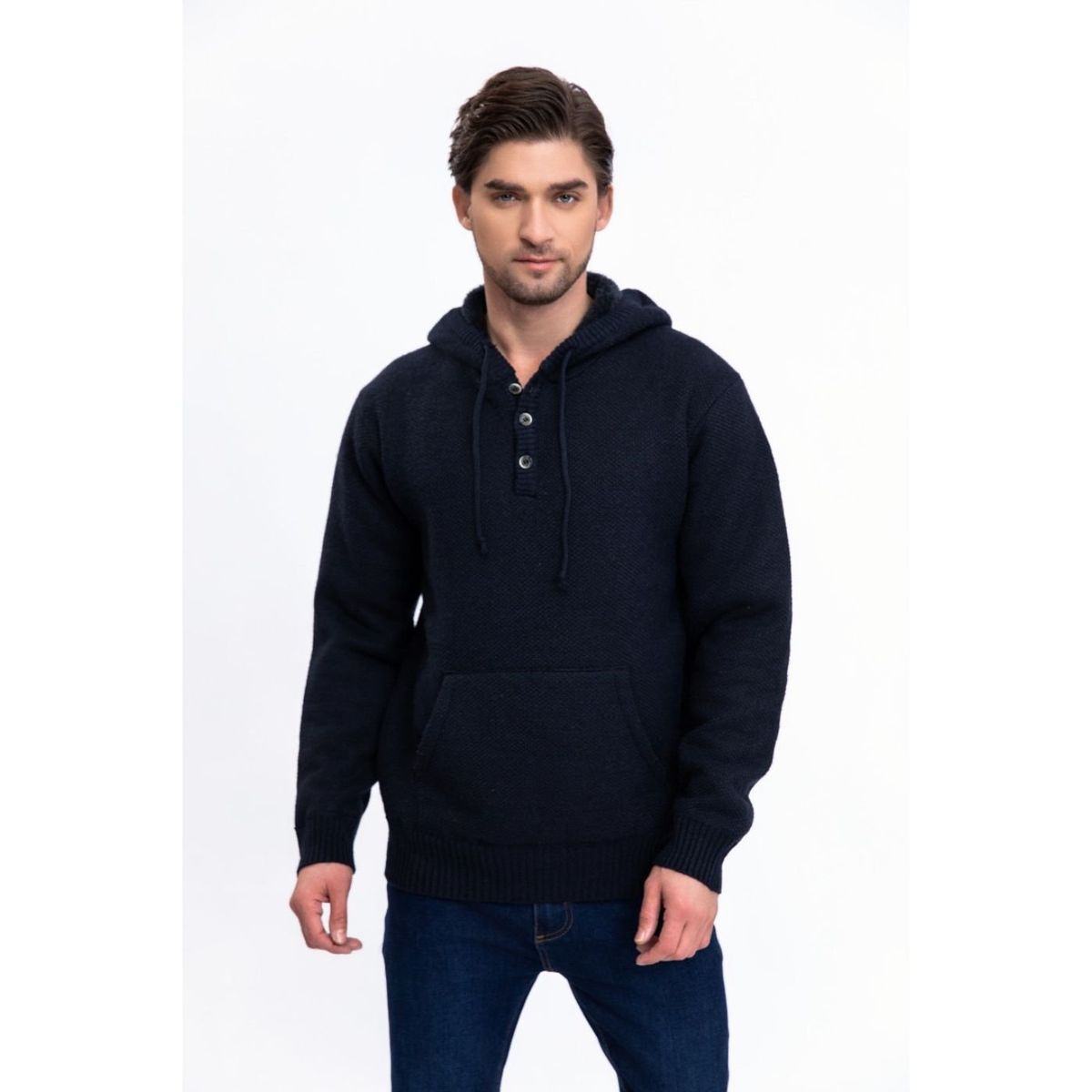 LIKE SHOP - Sweater Algodon Hombre Forro Piel Botones Gorro 7172