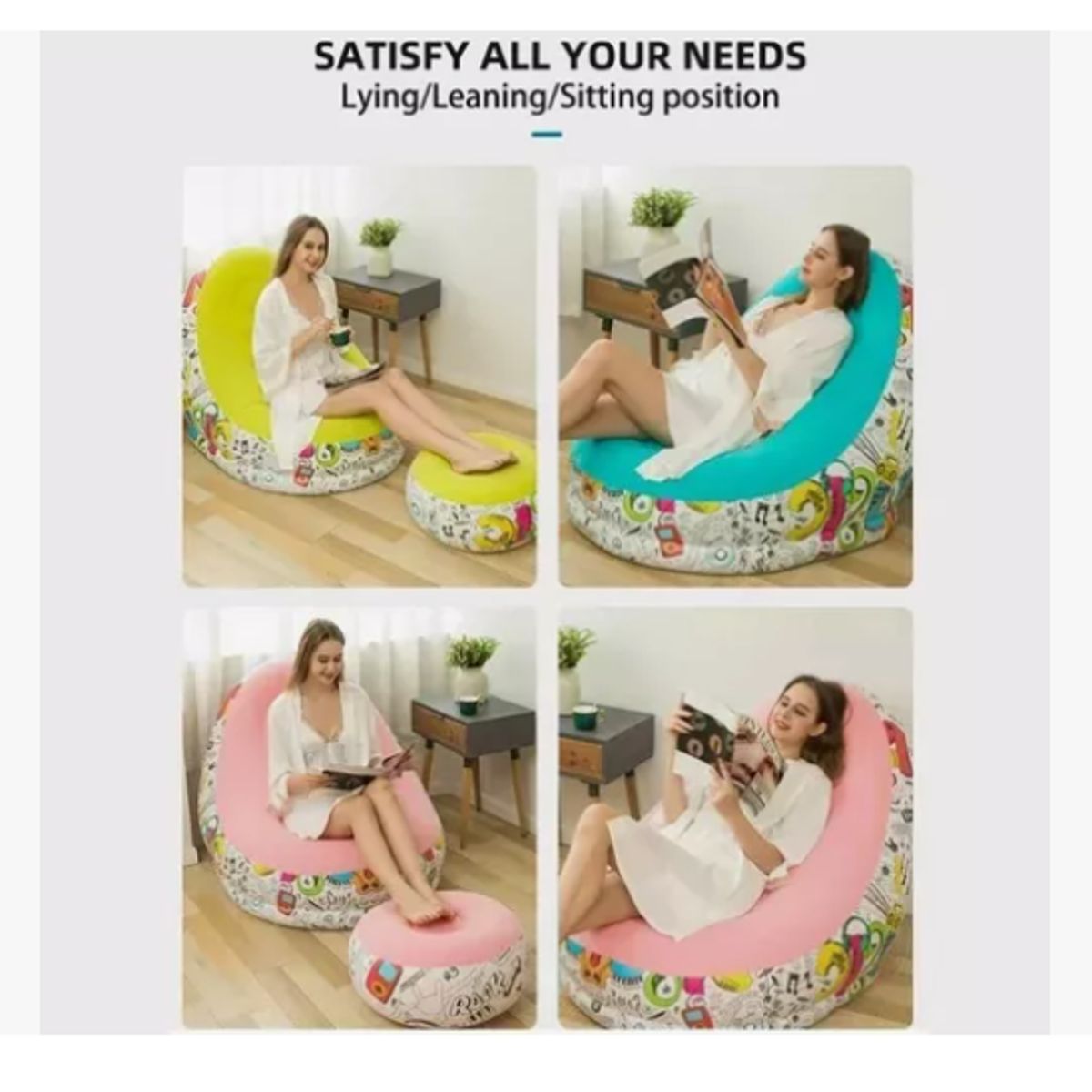 GENERICO - Sofá Tumbona Inflable Con Reposa Pies Y Inflador Incluido MARRÓN